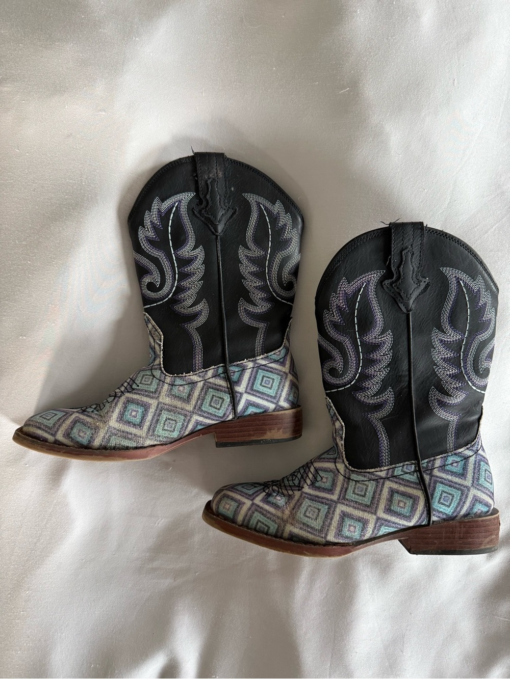 Roper Kids Black & Teal Geometric Western Boots